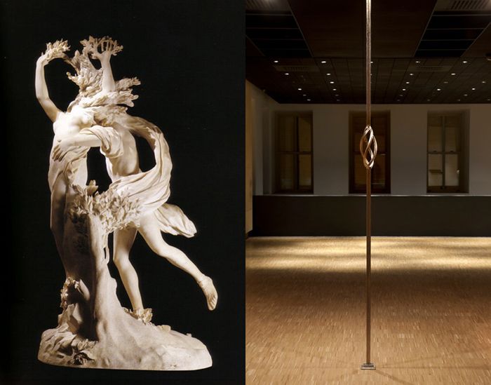 Gian Lorenzo Bernini and Hassan Khan                                                                                                                                                                                                                            Solda: Gian Lorenzo Bernini, <i>Apollo and Daphne</i> (1622-25)<br />
Sagda: Hassan Khan, <i>The Twist</i> (2012)