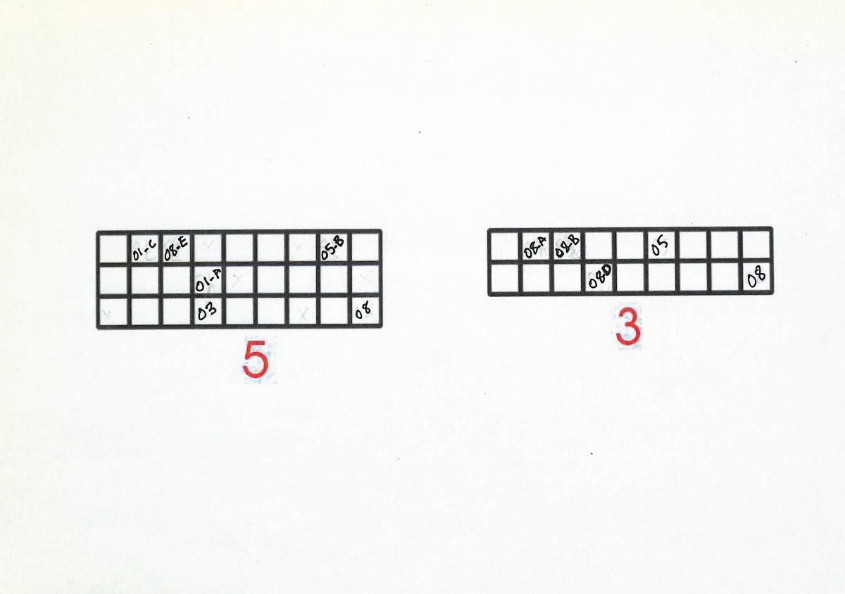 14 Karw907011 <i>Fragmanları Fragmanlamak</i>, (1999) işindeki görsellerin yerleştirme planları<br />
SALT Araştırma, Gülsün Karamustafa Arşivi