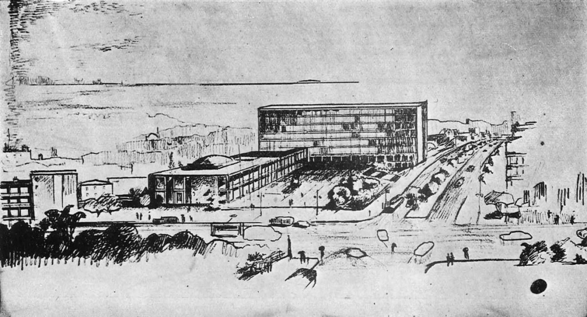 16 Istanbul Belediyesi Yarsmas 2 Harika Söylemezoğlu, Mesadet Adaş ve Kemali Söylemezoğlu’nun İstanbul Belediye Sarayı Yarışması’nda ikincilik ödülü alan proje çizimi, <i>Arkitekt</i>, Sayı: 259-260, 1953, s. 78