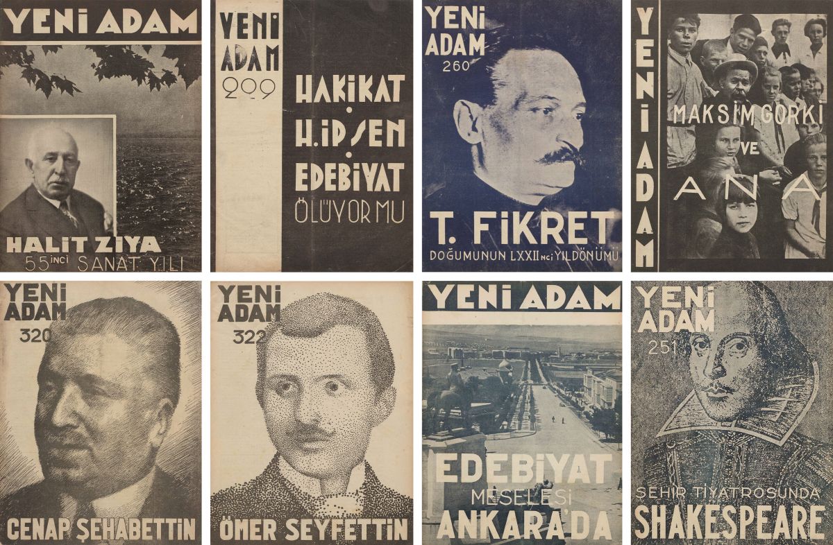 3 Merged 8li <i>Yeni Adam</i> kapaklarından bir seçki<br />
Salt Araştırma, Basın Arşivi<br />
