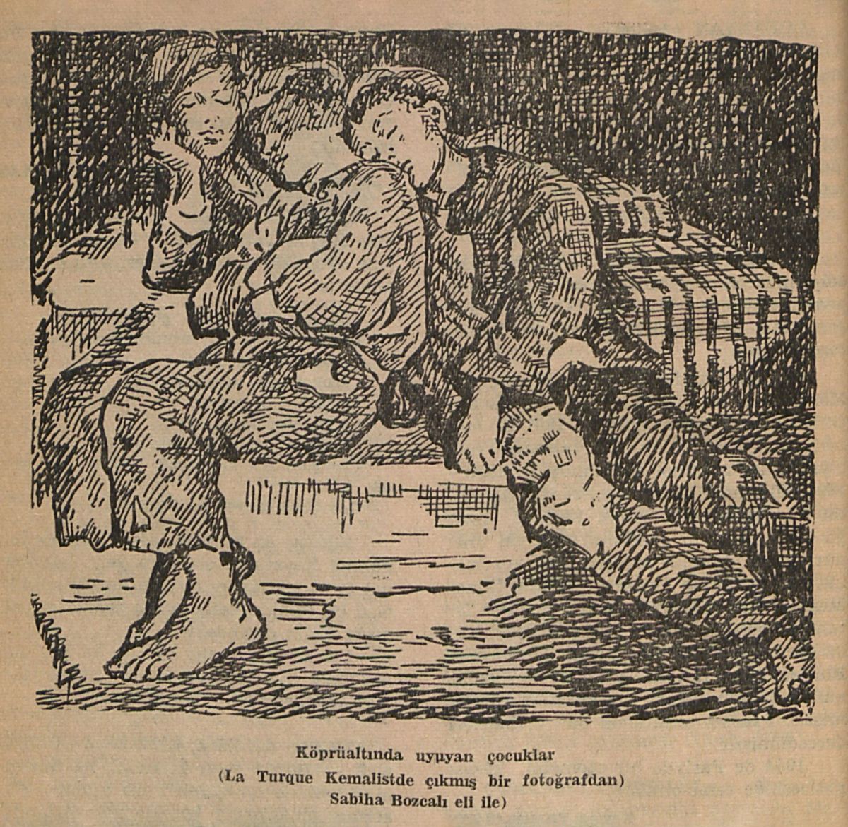 3 Iam0800664058 Sabiha Bozcalı’nın kimsesiz çocuklara dair bir çizimi, <i>İstanbul Ansiklopedisi</i>, Cilt: 8, 1966, s. 4058<br />
Salt Araştırma ve Kadir Has Üniversitesi, Reşad Ekrem Koçu ve İstanbul Ansiklopedisi Arşivi<br />
