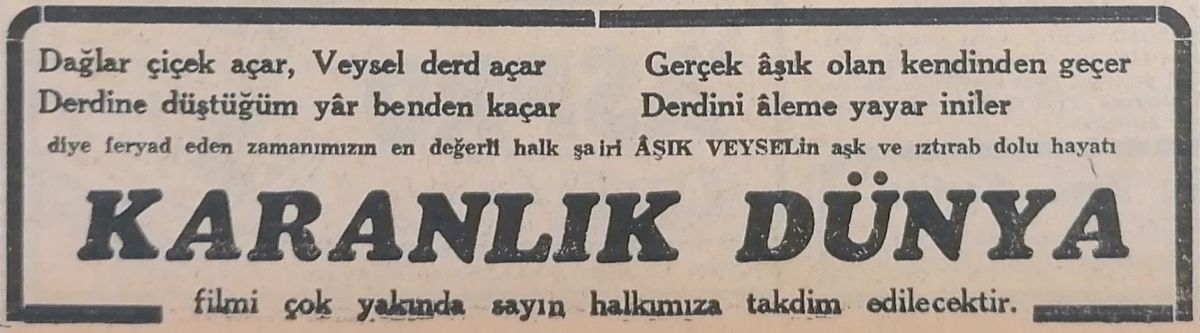 9 1952 12 21 Cumhuriyet Gazetesi Film Ilan Cok Yaknda Halka Takdim Edilecek <i>Cumhuriyet</i> gazetesinde çıkan ilan, 21 Aralık 1952<br /><br />
