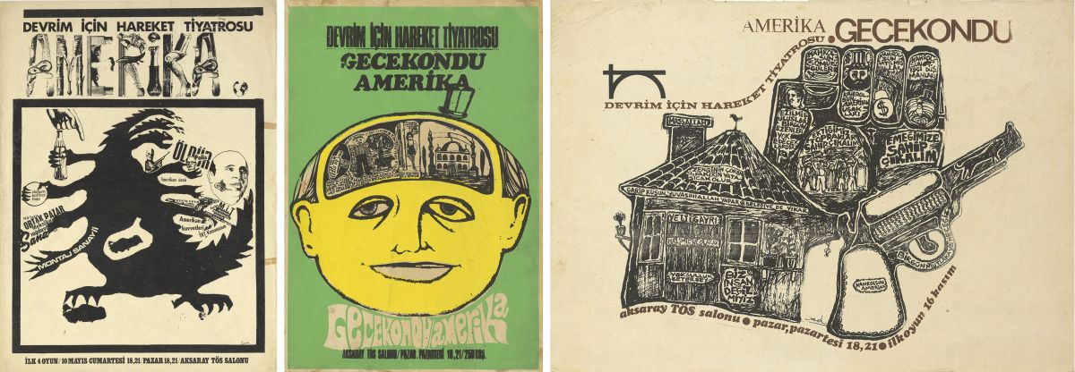 Gorsel 15 Sadık Karamustafa’nın tasarladığı DİHT afişleri, 1969<br />
Salt Araştırma, Sadık Karamustafa Arşivi<br />
