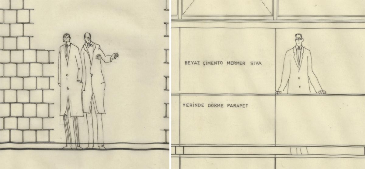 Gorsel017 18 Solda: Eczacıbaşı Serum Fabrikası uygulama projesi, cephe görünüşü (detay), ölçek: 1/20, 1974 <br />
Sağda: Neyir Trikotaj ve Konfeksiyon Fabrikası uygulama projesi, cephe görünüşü (detay), ölçek: 1/20, 1970 <br />
Salt Araştırma, Doğan Tekeli-Sami Sisa Arşivi<br />