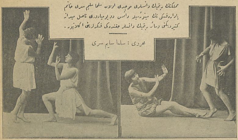 Isu Tahatorosarsivi Selim Sırrı Tarcan’ın büyük kızı, “memleketin ritmik danslarının mucidi” Selma hanım, koreografisini yaptığı Danse de Pompadour ve Macbeth’in Vicdanı danslarından figürleri kız kardeşi Azade hanımla sergilerken (kaynağı bilinmeyen gazete kupürü)
İstanbul Şehir Üniversitesi Kütüphanesi, Taha Toros Arşivi