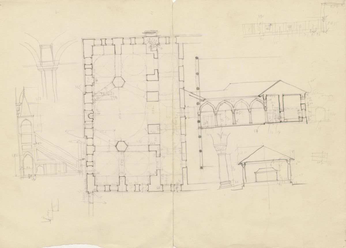 Resim 8 Tasudocm0026011 Ali Saim Ülgen’in Beşiktaş Sinan Paşa Camii’ne ilişkin bir ölçü krokisi.<br />
SALT Araştırma, Ali Saim Ülgen Arşivi