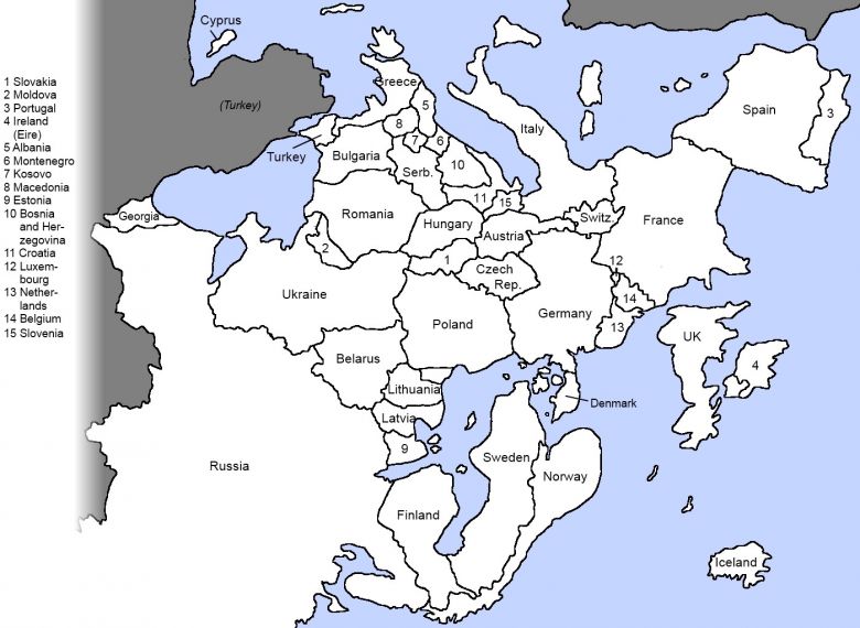 Rotatedmap 2012 Tyrannus MundI, Tepetaklak Avrupa Haritası, 2012 ©WIkIpedIa 